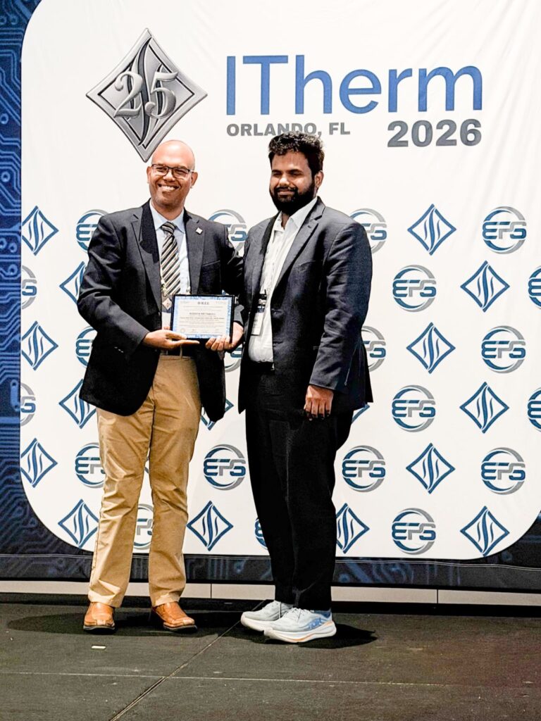 Roshith Mittakolu receiving an award at ITherm 2026 in Orlando, Florida.